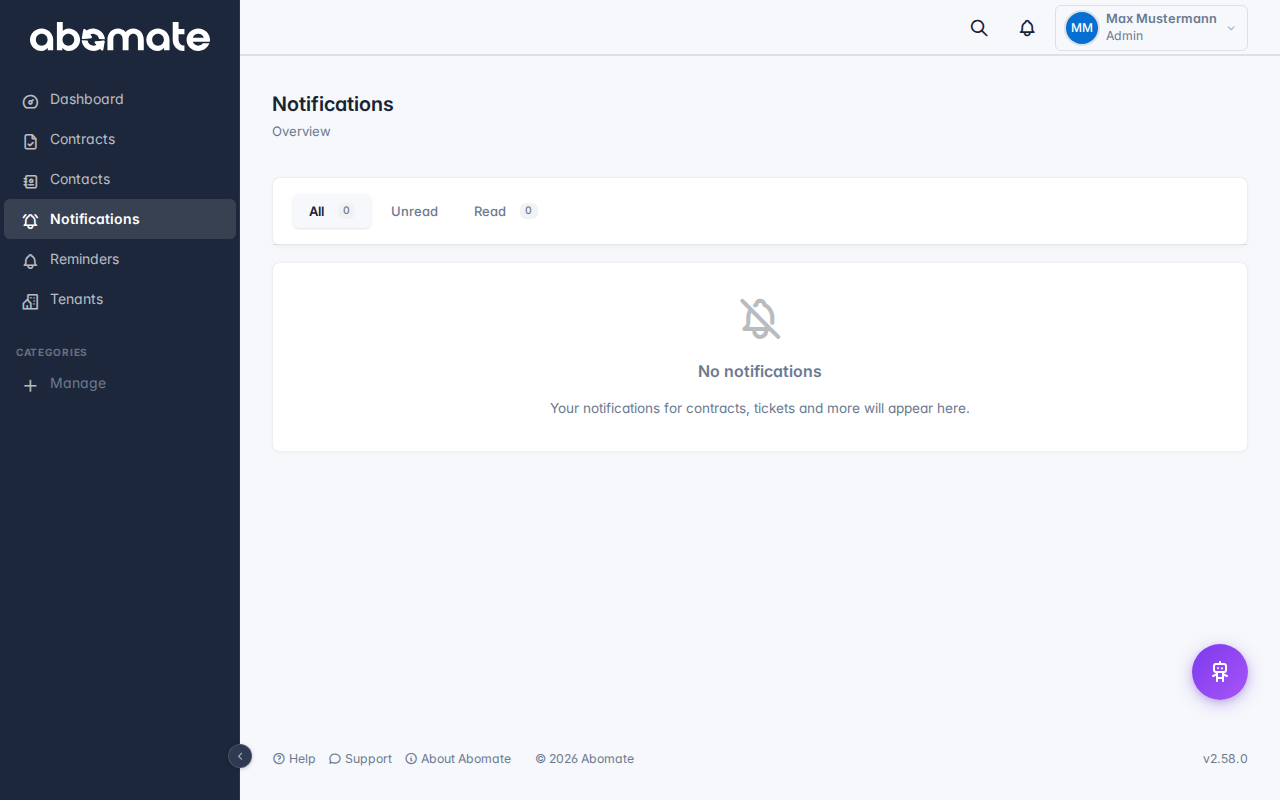 Notification center with filter tabs