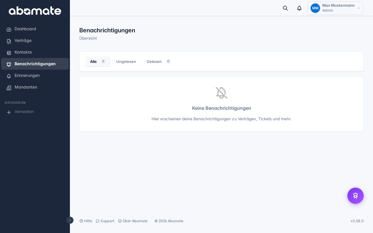 Benachrichtigungszentrale mit Filter-Tabs