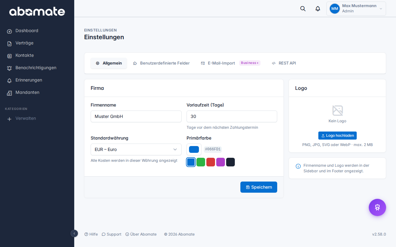 Einstellungen – Währungen und Wechselkurse