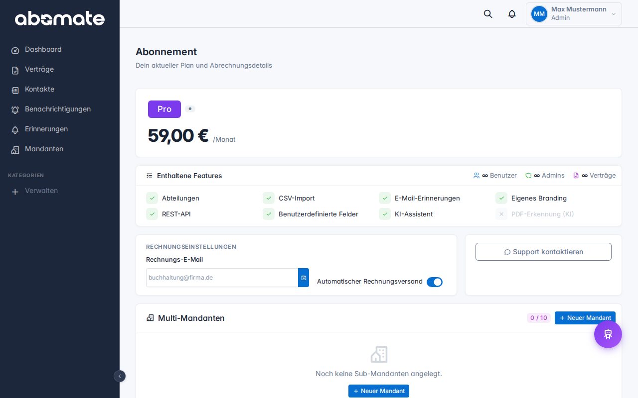 Abonnement – Plan und Status