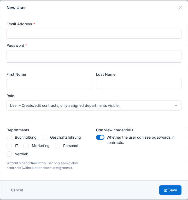 Form – Create a new user