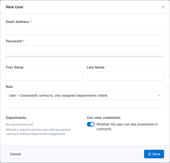 Form – Create a new user