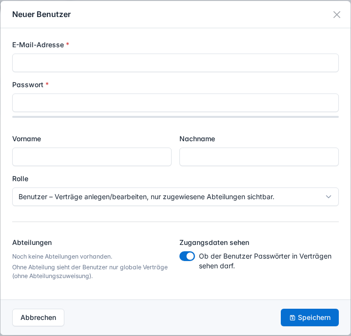 Formular – Neuen Benutzer anlegen